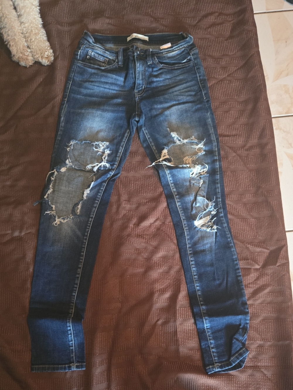 KanCan Women's Dark Blue Distressed Skinny Jeans